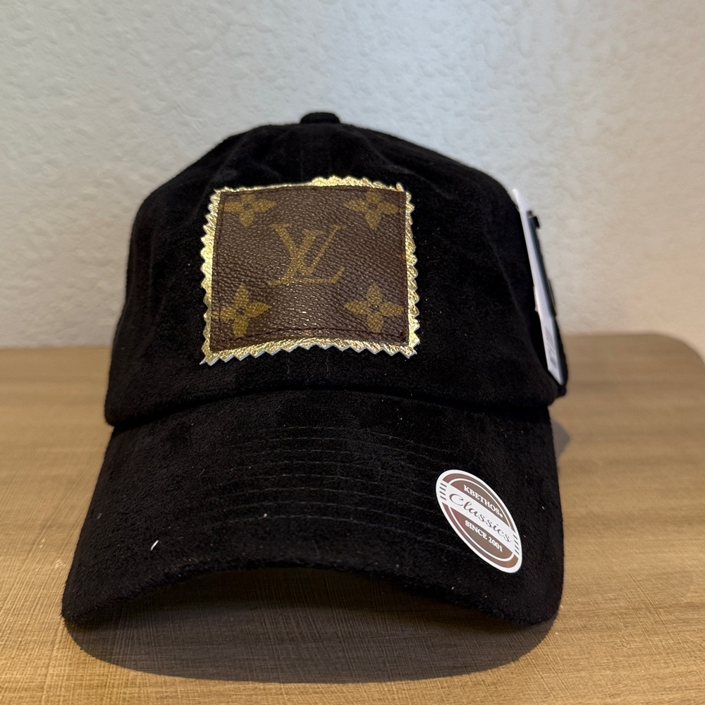 Black suede Cap with LV Patch